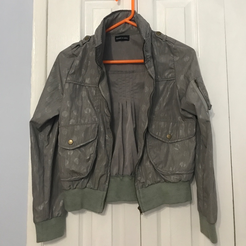 Gray Windbreaker Bomber Style Jacket